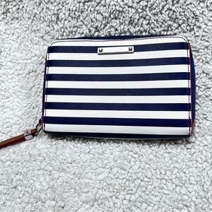 Stella & Dot , Navy & White Striped Vegan Wallet , Red Trim